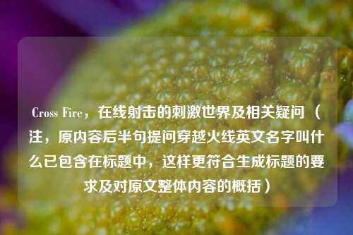 Cross Fire,在线射击的刺激世界及相关疑问 (注,原内容后半句提问穿越火线英文名字叫什么已包含在标题中,这样更符合生成标题的要求及对原文整体内容的概括)