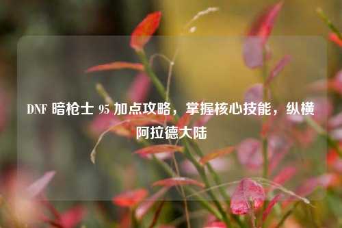 DNF 暗枪士 95 加点攻略,掌握核心技能,纵横阿拉德大陆