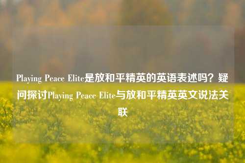 Playing Peace Elite是放和平精英的英语表述吗？疑问探讨Playing Peace Elite与放和平精英英文说法关联
