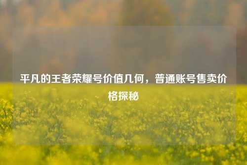 平凡的王者荣耀号价值几何,普通账号售卖价格探秘