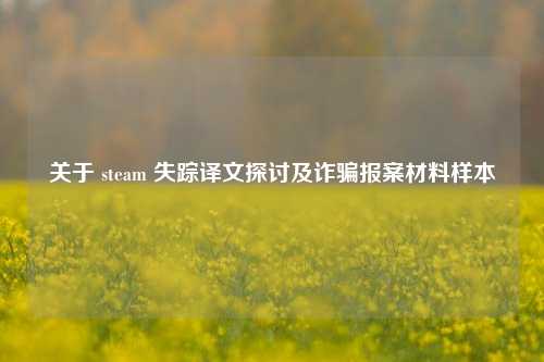 关于 steam 失踪译文探讨及诈骗报案材料样本