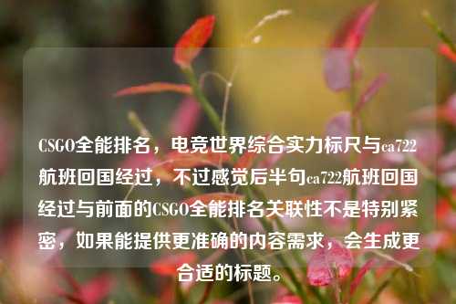 CSGO全能排名，电竞世界综合实力标尺与ca722航班回国经过，不过感觉后半句ca722航班回国经过与前面的CSGO全能排名关联性不是特别紧密，如果能提供更准确的内容需求，会生成更合适的标题。