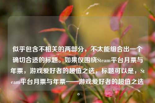 似乎包含不相关的两部分,不太能组合出一个确切合适的标题。如果仅围绕Steam平台月票与年票,游戏爱好者的超值之选,标题可以是,Steam平台月票与年票——游戏爱好者的超值之选 。