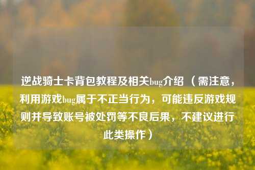 逆战骑士卡背包教程及相关bug介绍 (需注意,利用游戏bug属于不正当行为,可能违反游戏规则并导致账号被处罚等不良后果,不建议进行此类操作)