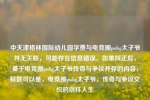 中天津格林国际幼儿园学费与电竞圈pubg太子爷并无关联,可能存在信息错误。如果纠正后,基于电竞圈pubg太子爷传奇与争议并存的内容,标题可以是,电竞圈pubg太子爷,传奇与争议交织的别样人生