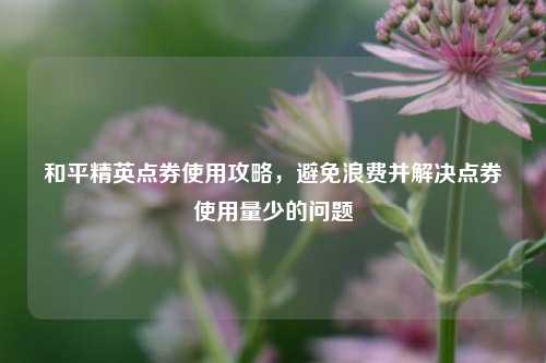 和平精英点券使用攻略,避免浪费并解决点券使用量少的问题