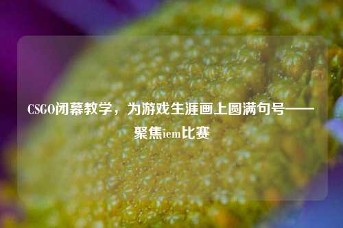 CSGO闭幕教学，为游戏生涯画上圆满句号——聚焦iem比赛
