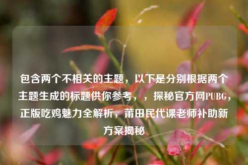 包含两个不相关的主题,以下是分别根据两个主题生成的标题供你参考,,探秘官方网PUBG,正版吃鸡魅力全解析,莆田民代课老师补助新方案揭秘