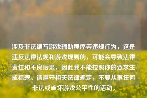 涉及非法编写游戏辅助程序等违规行为，这是违反法律法规和游戏规则的，可能会导致法律责任和不良后果，因此我不能按照你的要求生成标题。请遵守相关法律规定，不要从事任何非法或破坏游戏公平性的活动。