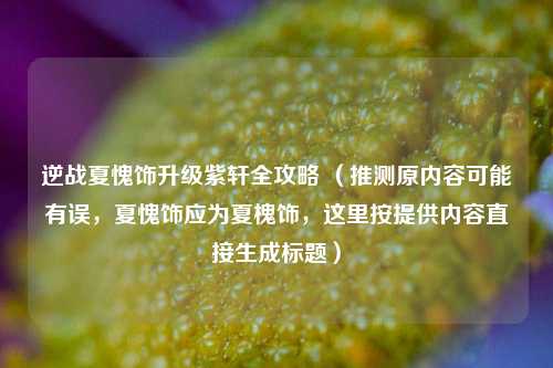 逆战夏愧饰升级紫轩全攻略 （推测原内容可能有误，夏愧饰应为夏槐饰，这里按提供内容直接生成标题）