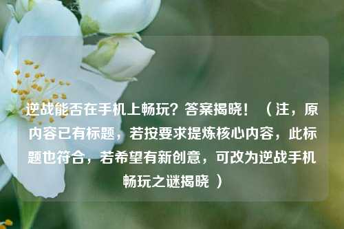 逆战能否在手机上畅玩?答案揭晓! (注,原内容已有标题,若按要求提炼核心内容,此标题也符合,若希望有新创意,可改为逆战手机畅玩之谜揭晓 )