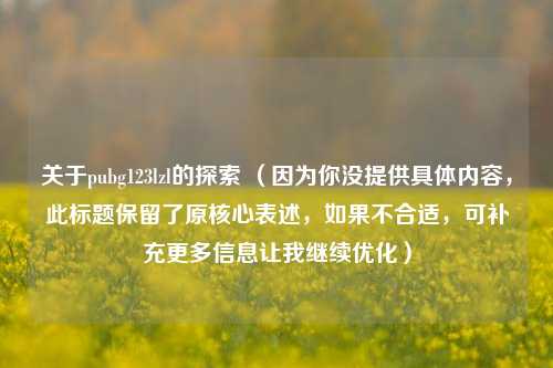 关于pubg123lzl的探索 （因为你没提供具体内容，此标题保留了原核心表述，如果不合适，可补充更多信息让我继续优化）