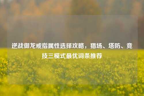 逆战御龙戒指属性选择攻略,猎场、塔防、竞技三模式最优词条推荐
