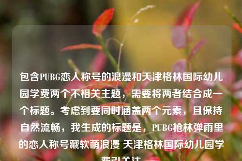 包含PUBG恋人称号的浪漫和天津格林国际幼儿园学费两个不相关主题，需要将两者结合成一个标题。考虑到要同时涵盖两个元素，且保持自然流畅，我生成的标题是，PUBG枪林弹雨里的恋人称号藏软萌浪漫 天津格林国际幼儿园学费引关注